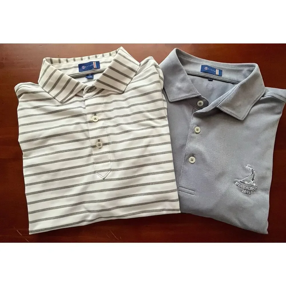 Stitch Vintage Lot Of 2 Polo Shirts Men’s M/L Gray Stripe Golf Stretch - Picture 2 of 16